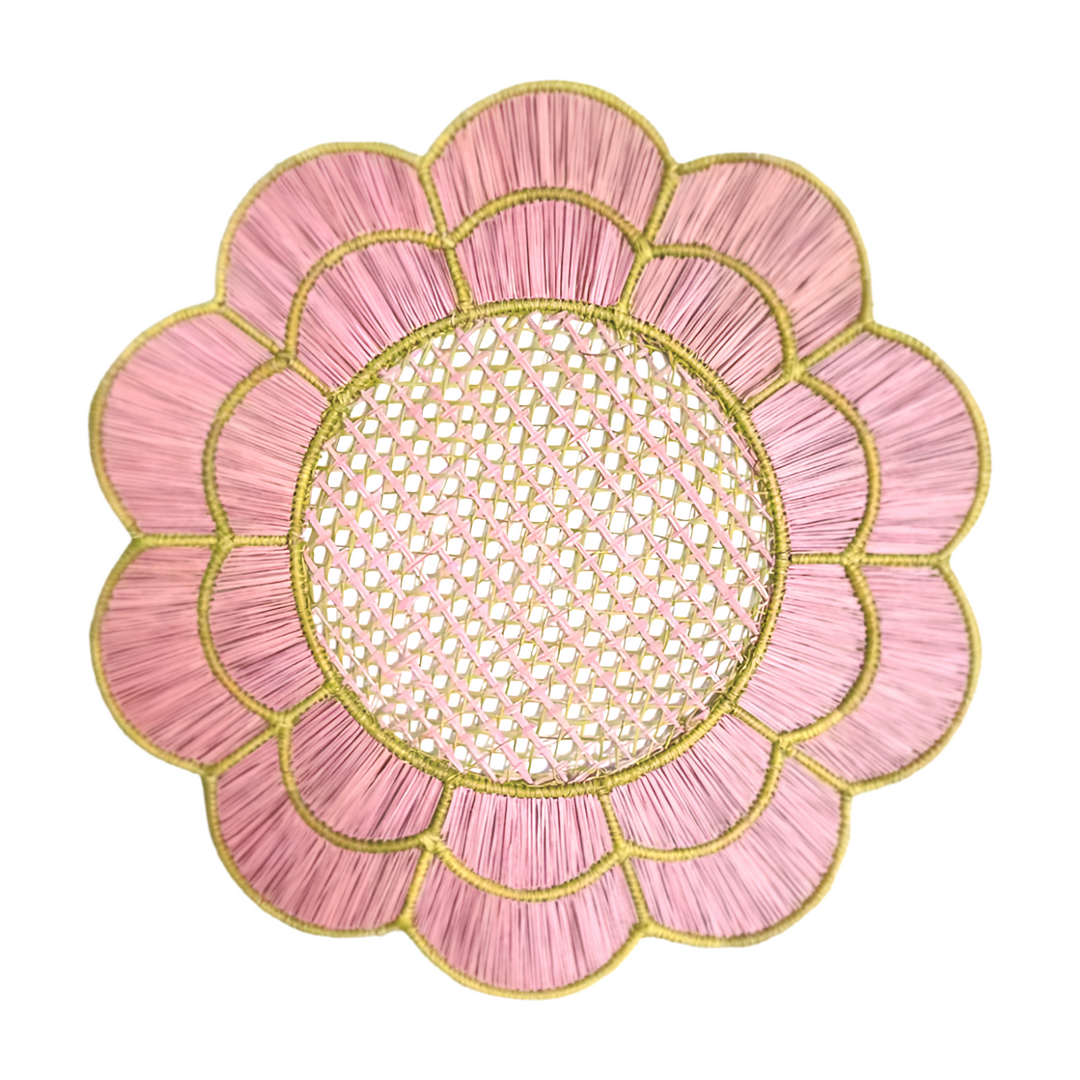 Blush Bloom handwoven placemat Lilly Pulitzer inspired style