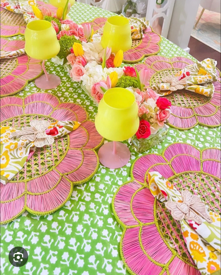 Tropical woven placemat pink floral design