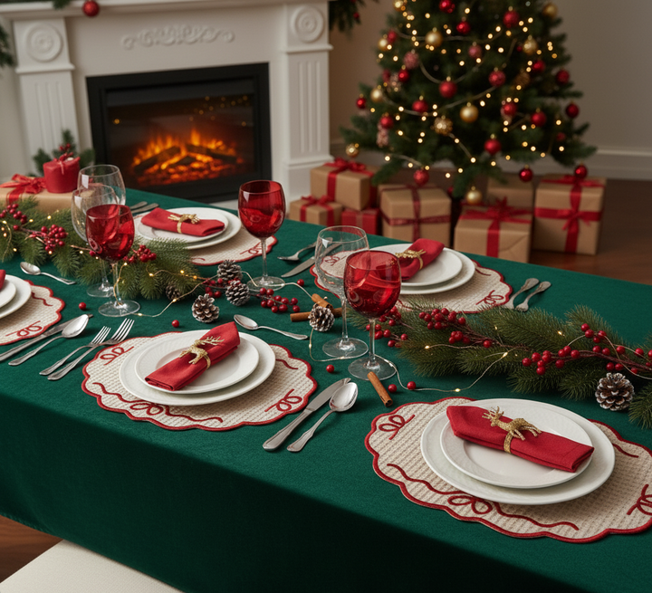 Christmas Handwoven Iraca Palm Placemat - Natural with Red Trim