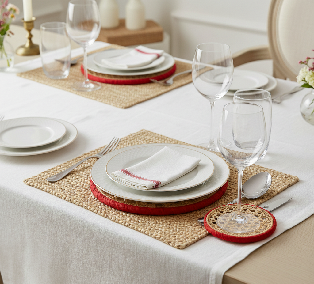 Christmas Handwoven Iraca Palm Coaster with Red Border