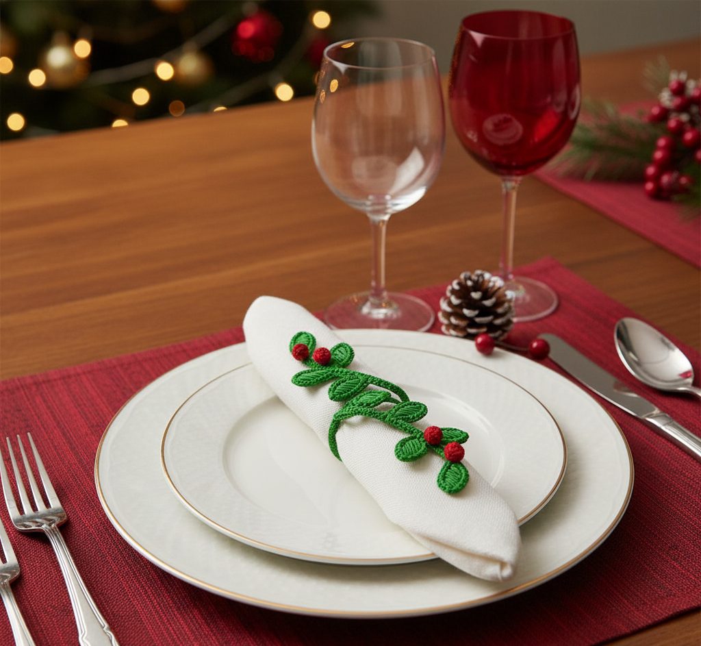 Christmas Mistletoe Handwoven Iraca Palm Napkin Ring