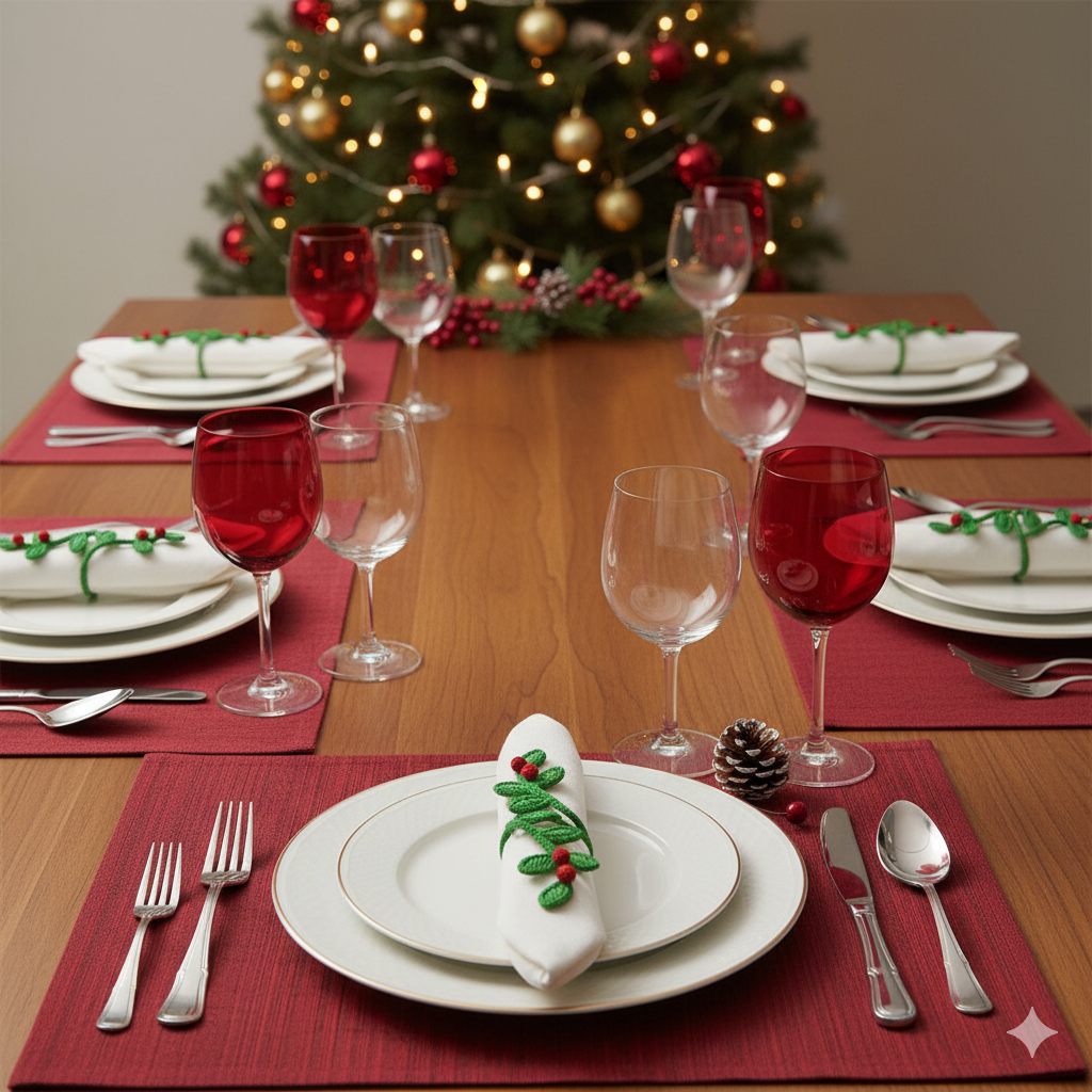 Christmas Mistletoe Handwoven Iraca Palm Napkin Ring