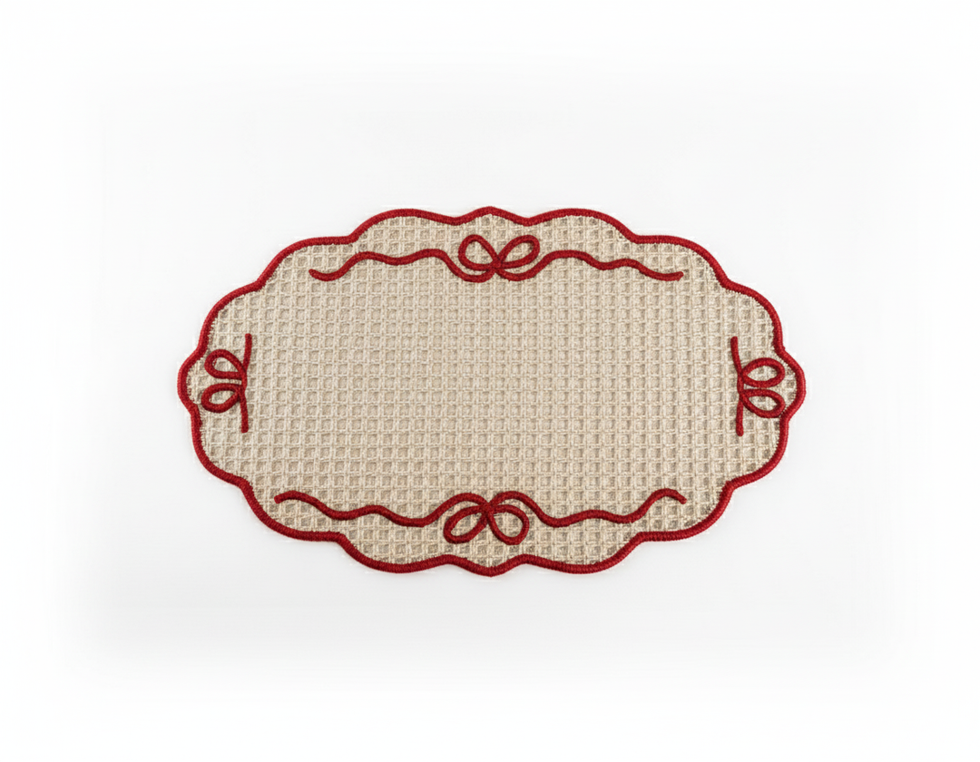 Christmas Handwoven Iraca Palm Placemat - Natural with Red Trim