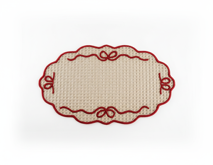 Christmas Handwoven Iraca Palm Placemat - Natural with Red Trim