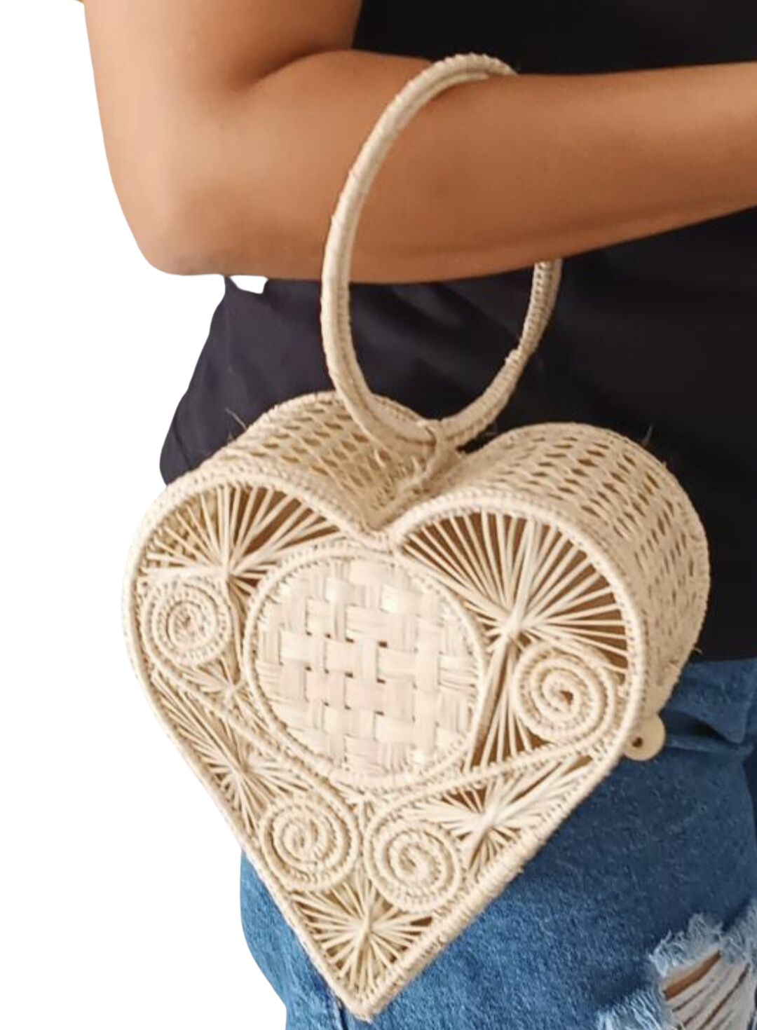 Iraca Heart Shape Straw Bag