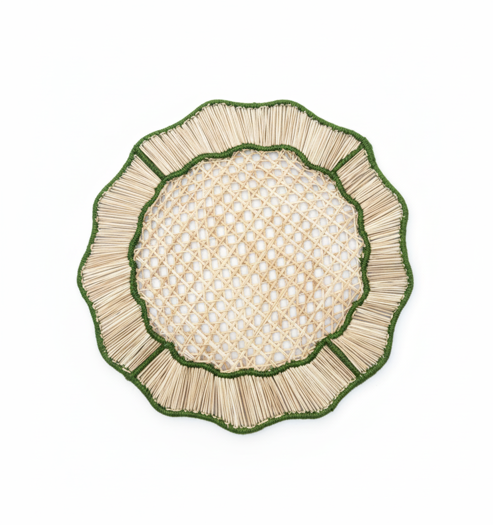 Marell Handwoven Round Iraca Palm Placemat | Boho Table Decor