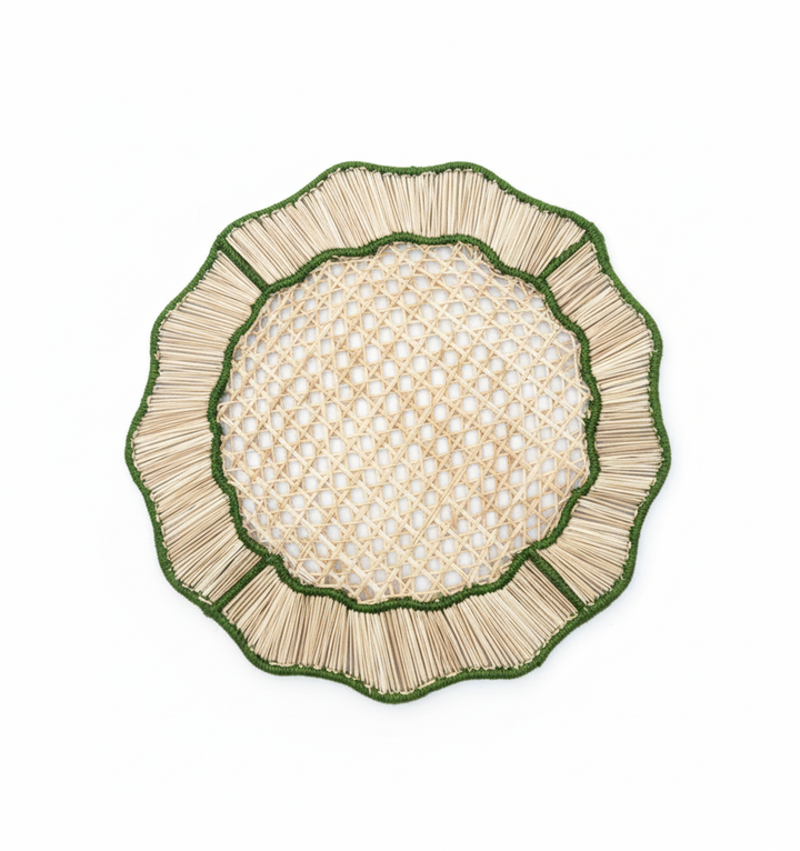 Marell Handwoven Round Iraca Palm Placemat | Boho Table Decor
