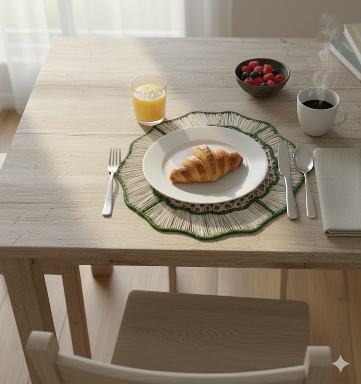 Marell Handwoven Round Iraca Palm Placemat | Boho Table Decor