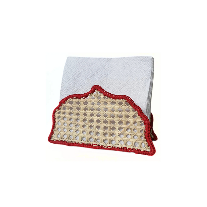 Christmas Handwoven Iraca Palm Napkin Holder – Natural with Red Trim