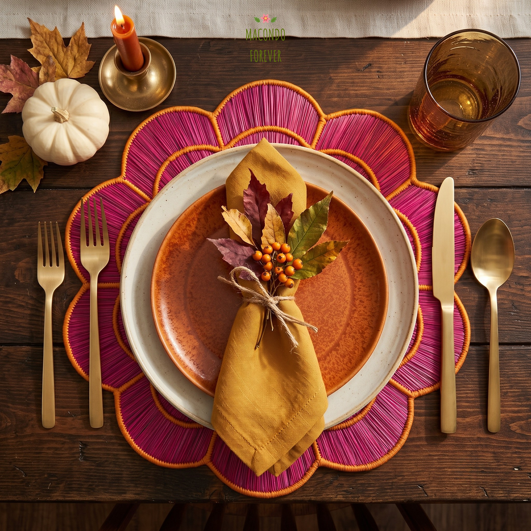 Sorbet Scalloped Handwoven Iraca Placemat