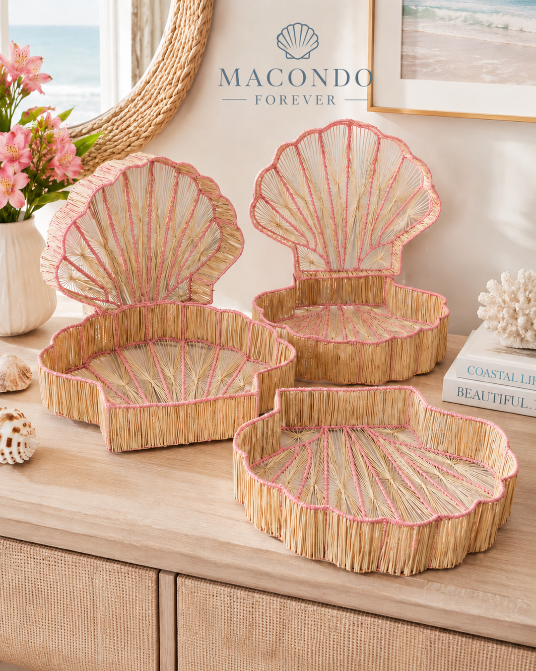 Shell Charm Handwoven Iraca Decorative Tray