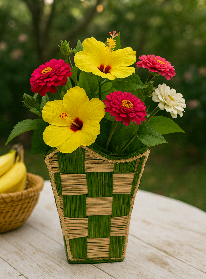 Checkered Handwoven Iraca Vase