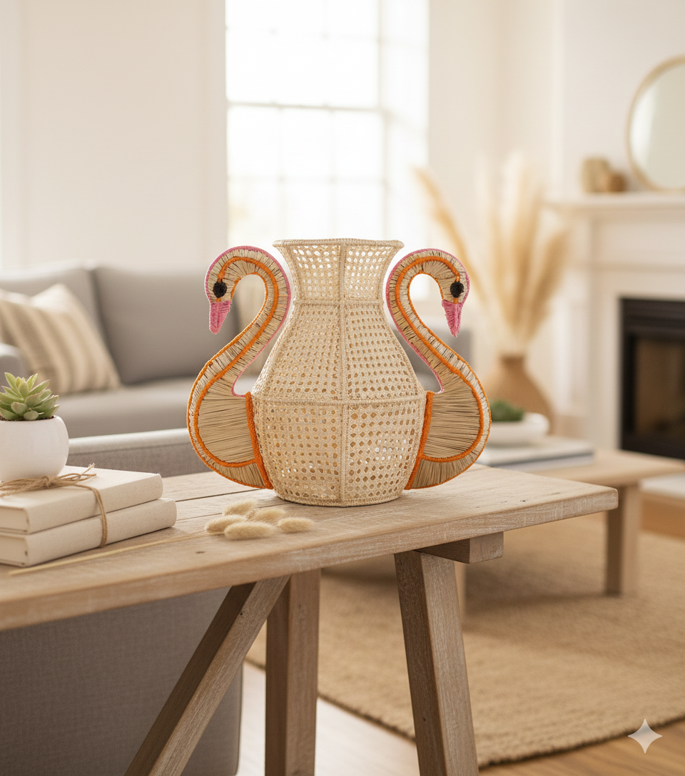 Swan Handwoven Iraca Palm Vase