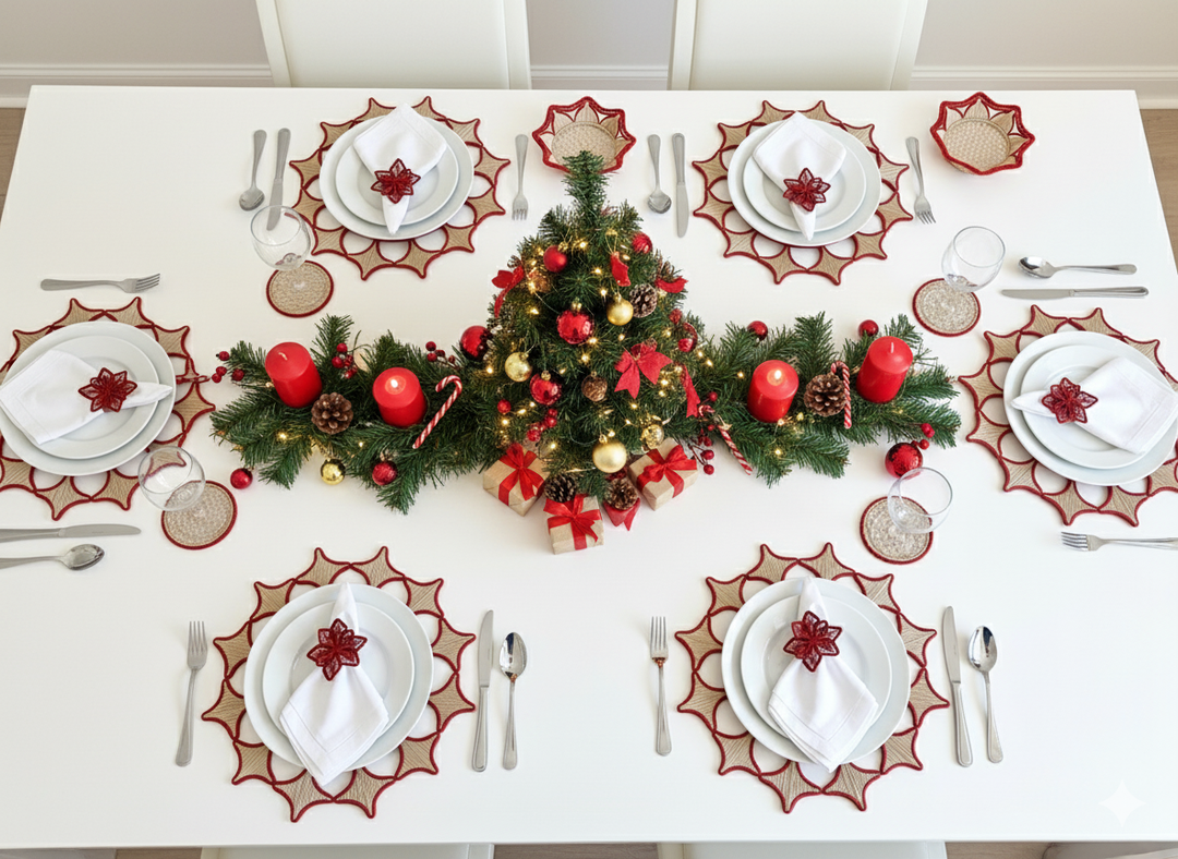 Handwoven Iraca Palm Placemat – Natural with Red Trim | Artisan Holiday Table Decor