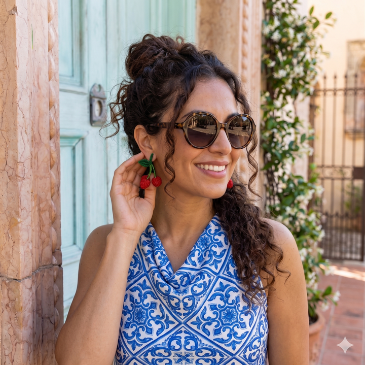 Cherry Handwoven Iraca Palm Earrings