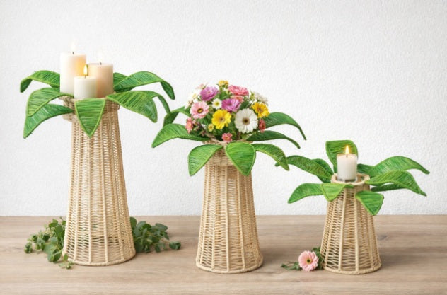 Green Palm Handwoven Iraca Candle Stand