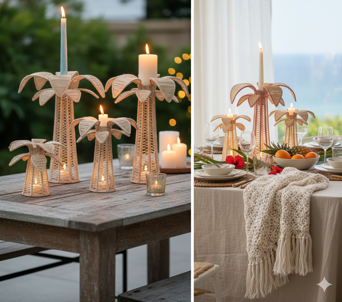Macondo Forever Palm Handwoven Iraca Candle Stand - Thumbnail 2