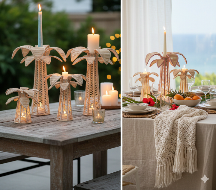 Palm Tree Handwoven Iraca Candle Stand