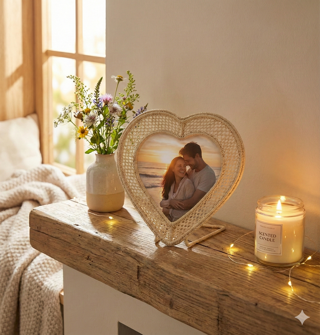 Heart-Shaped Handwoven Iraca Picture Frame