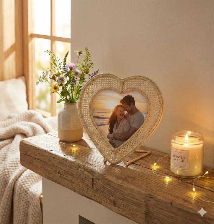 Heart-Shaped Handwoven Iraca Picture Frame