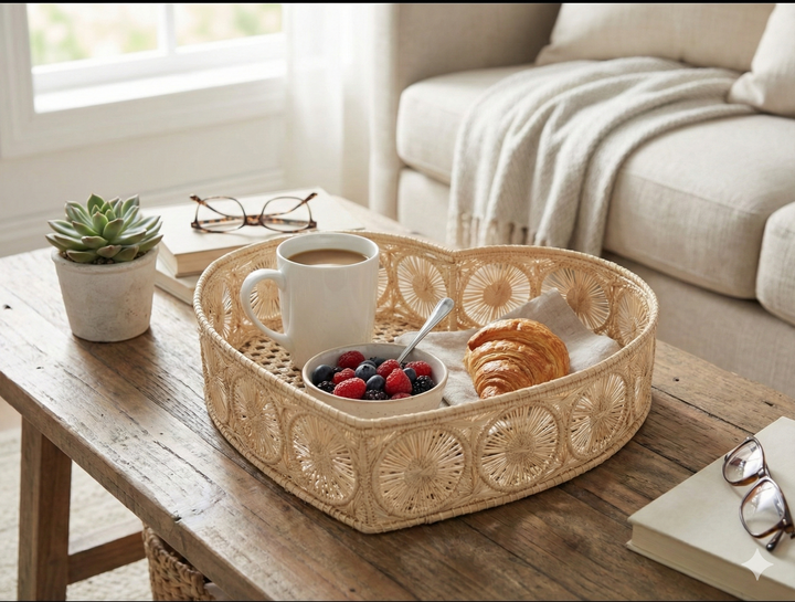 Heart-Shaped Handwoven Iraca Decorative Tray