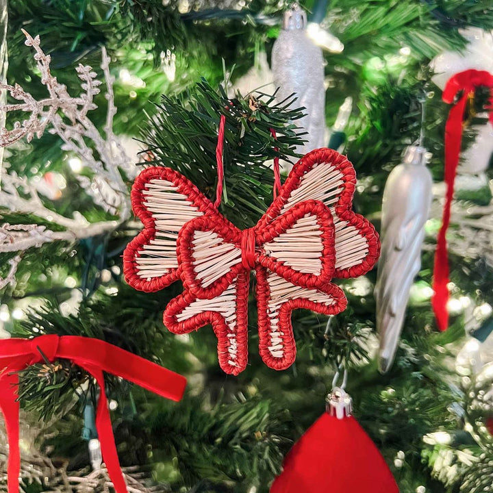 Holiday Bow Handwoven Iraca Palm Ornament