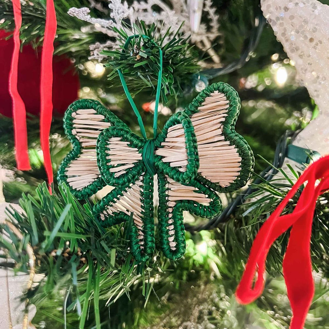 Holiday Bow Handwoven Iraca Palm Ornament