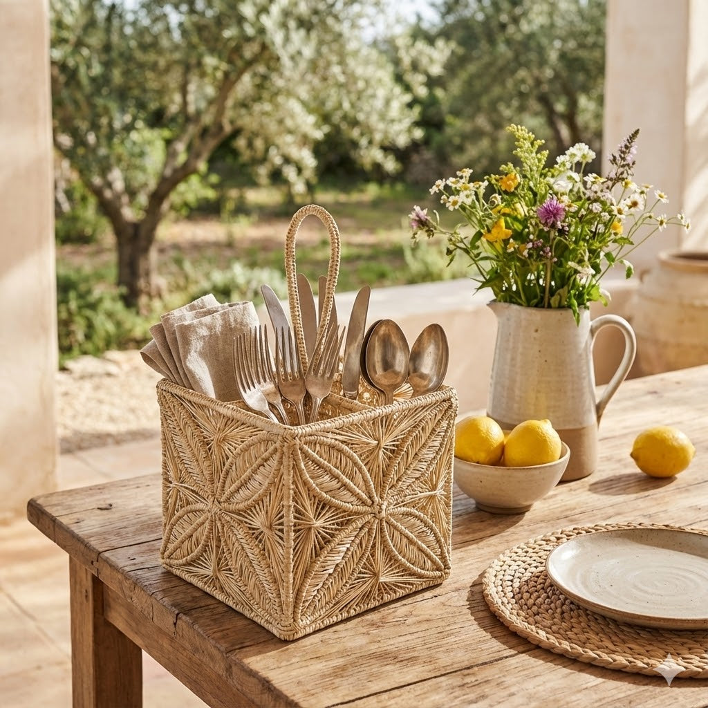 Leaves Handwoven Iraca Palm Cutlery Caddy