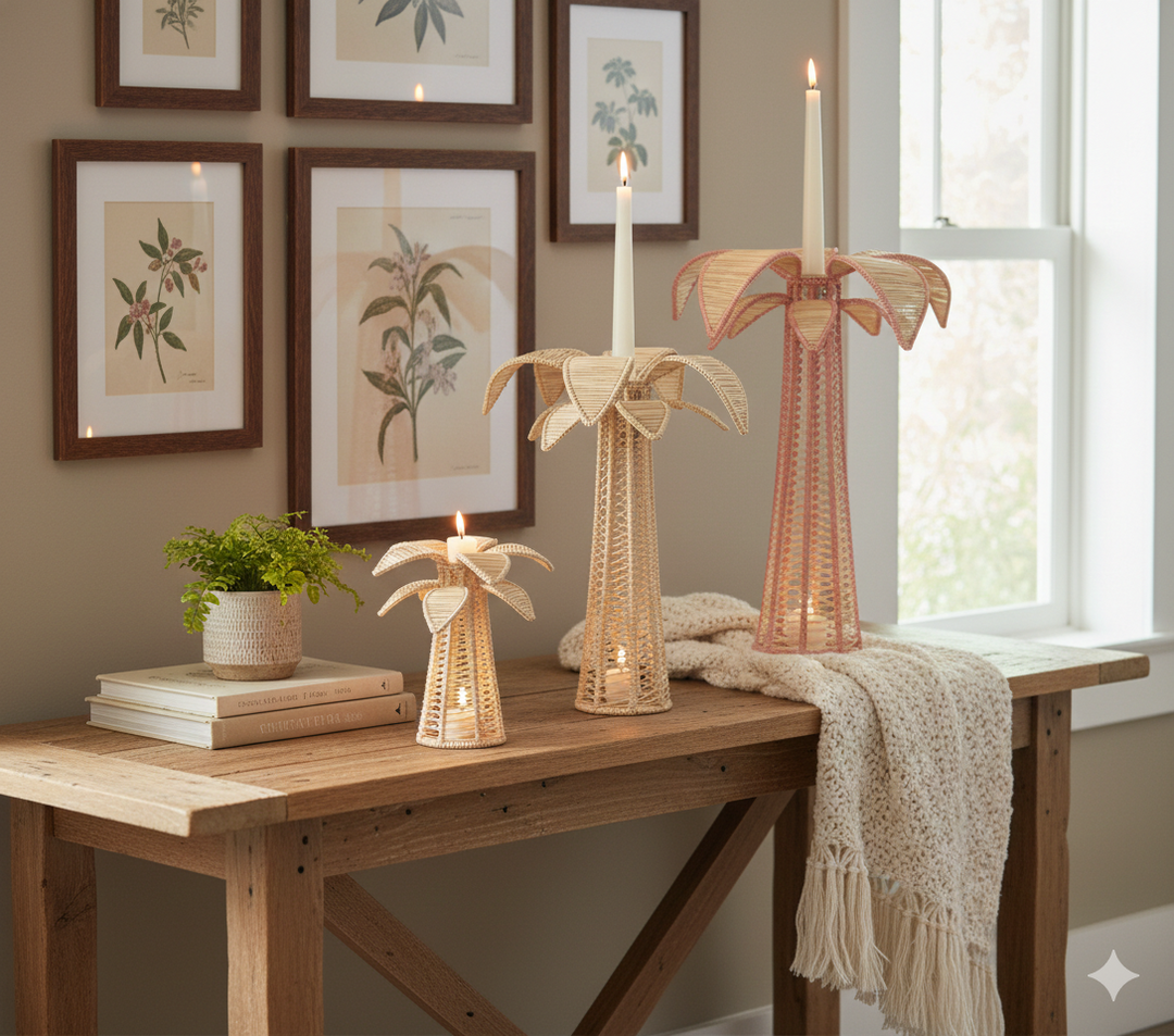 Palm Tree Handwoven Iraca Candle Stand
