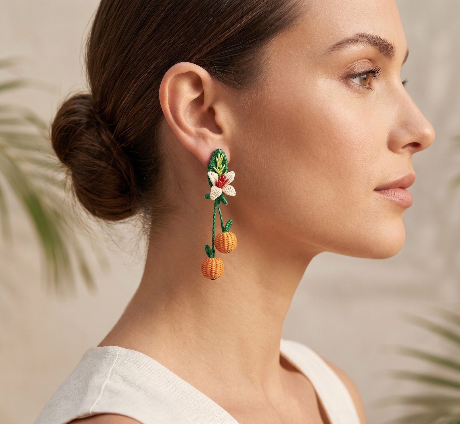 Orange Blossom Handwoven Iraca Earrings - MacondoForever
