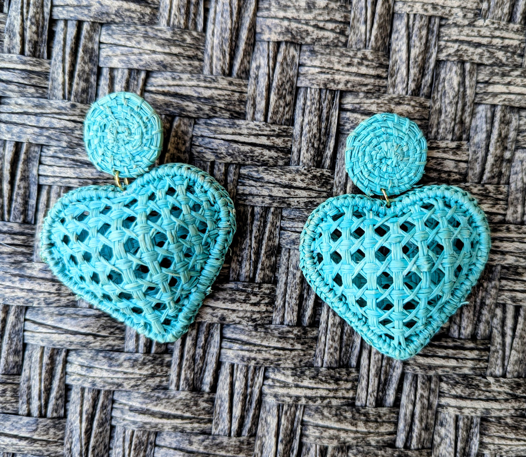 Heart-shaped woven palm earrings