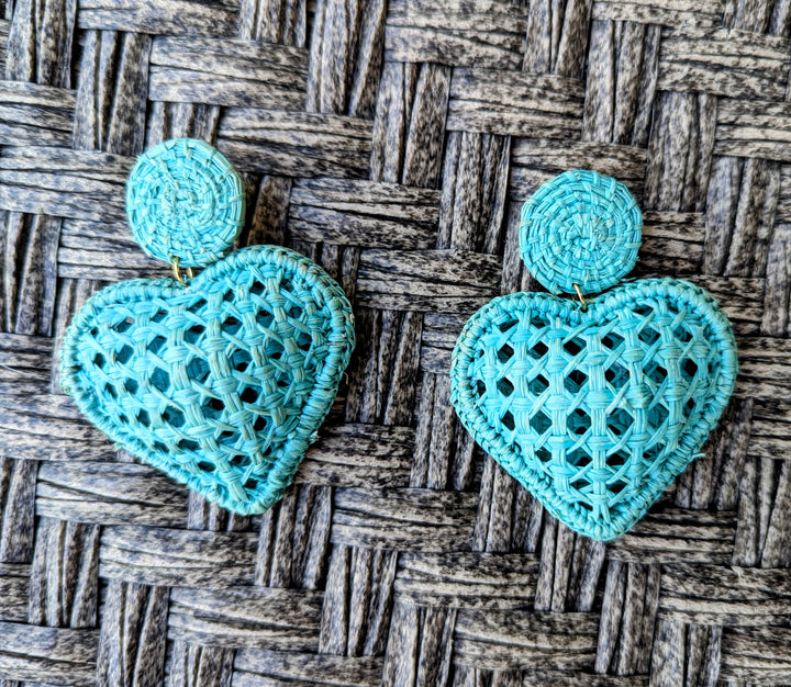 Heart-shaped woven palm earrings