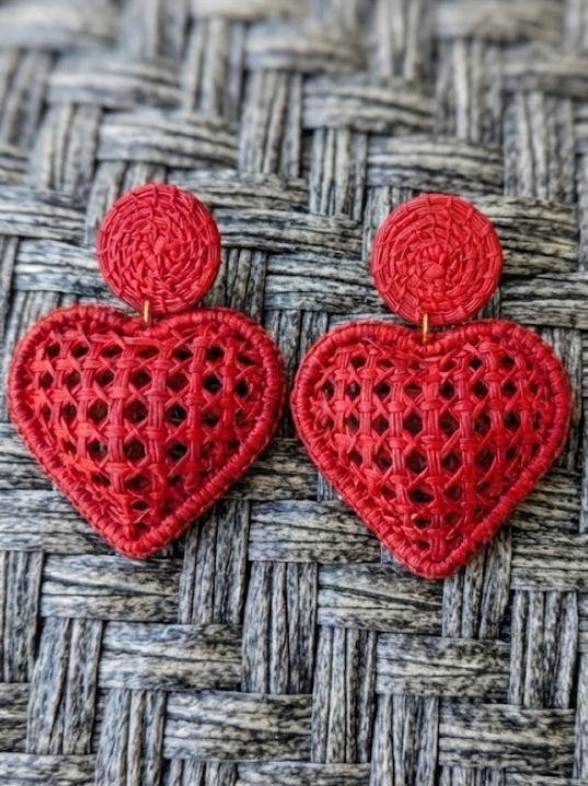 Heart Handwoven Iraca Palm Earrings