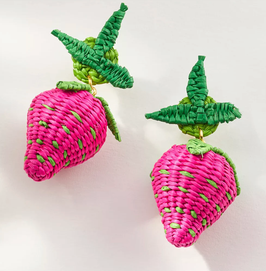 Strawberry Handwoven Iraca Earrings