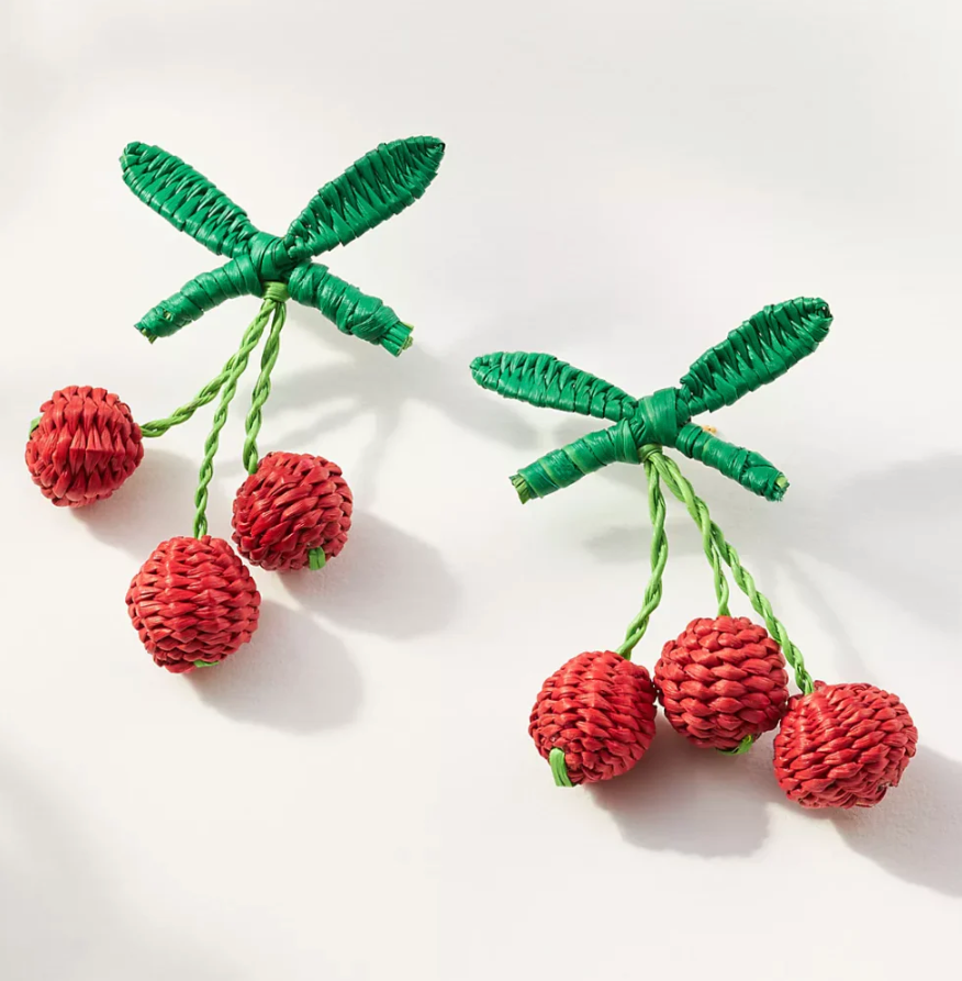 Cherry Handwoven Iraca Palm Earrings