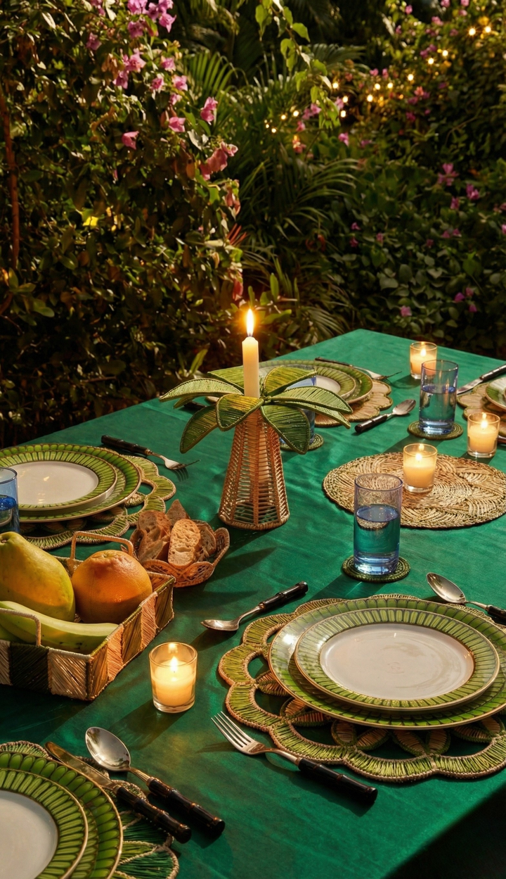 Green Palm Handwoven Iraca Candle Stand