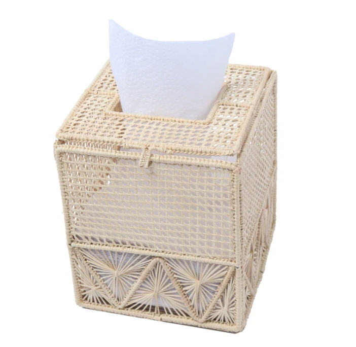 Pyramids handwoven Iraca palm tissue box cover handmade in Colombia