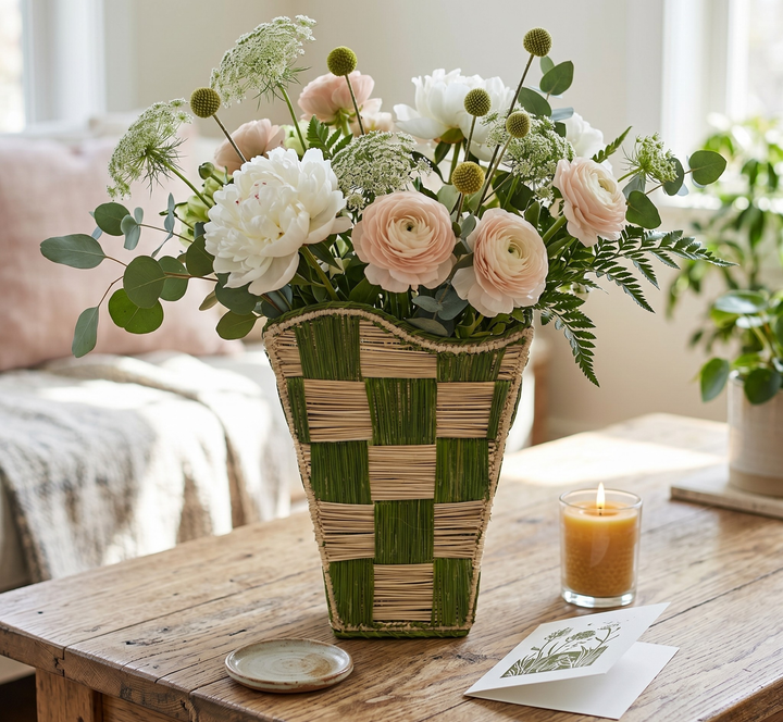 Checkered Handwoven Iraca Vase - Mackenzie Childs inspired