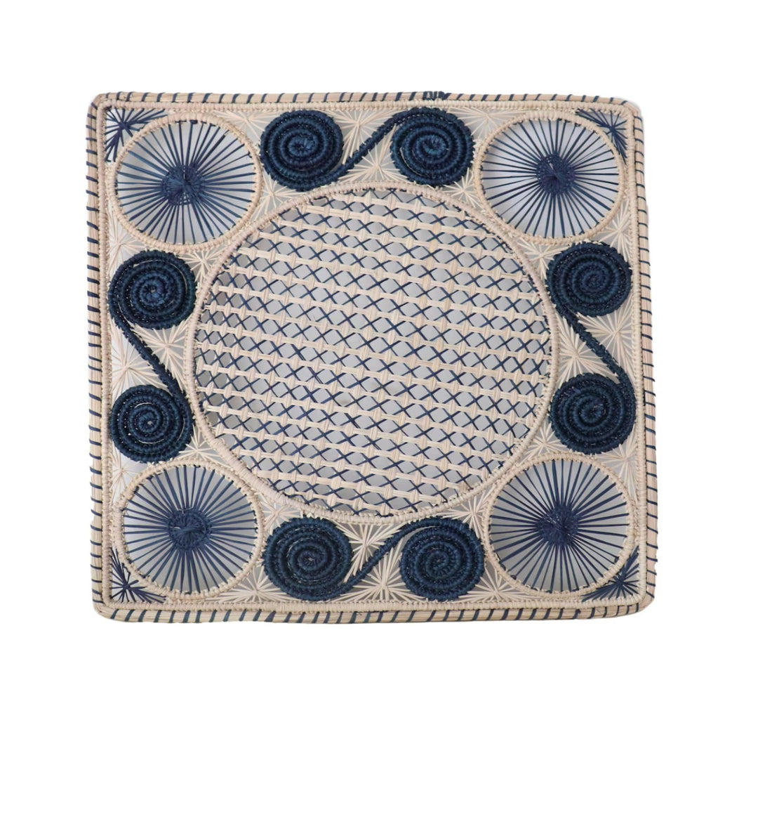 Caracoli Square Handwoven Iraca Placemat with Color Trim