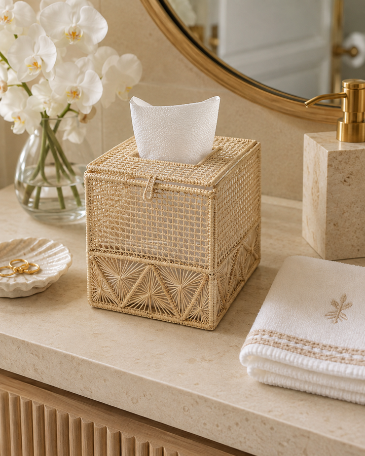 Pyramids Handwoven Iraca Palm Tissue Box Cover