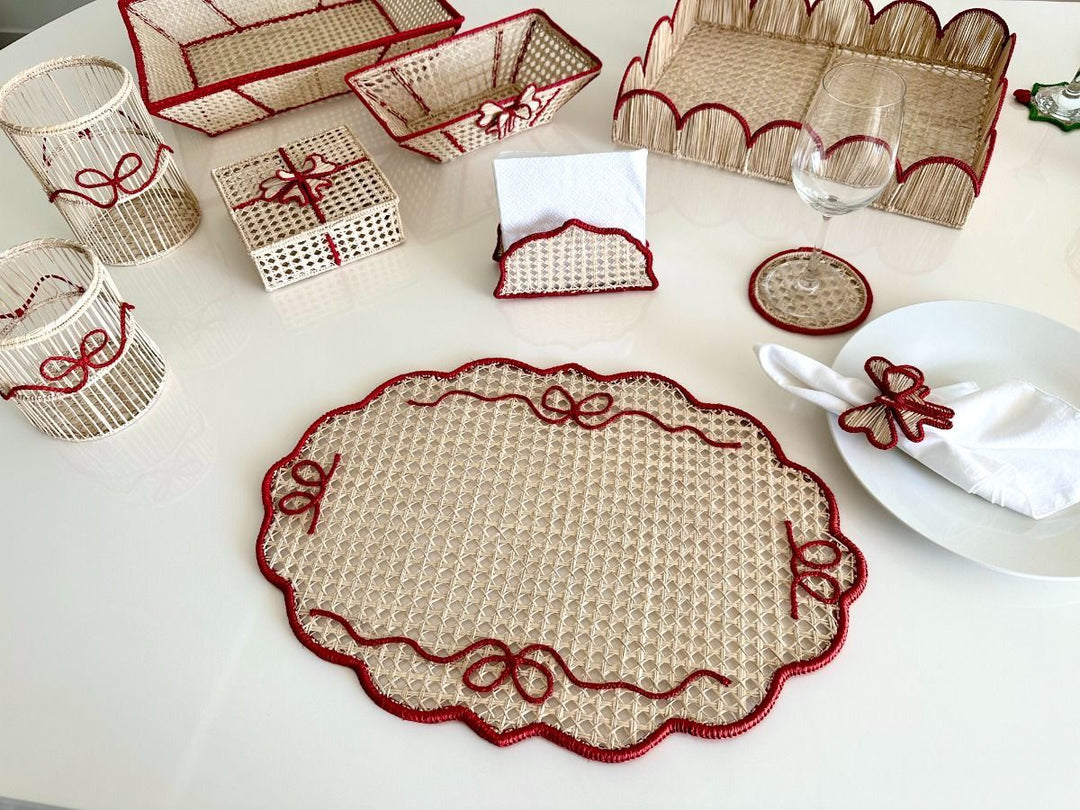Christmas Placemat – Handwoven Iraca Palm with Red Trim